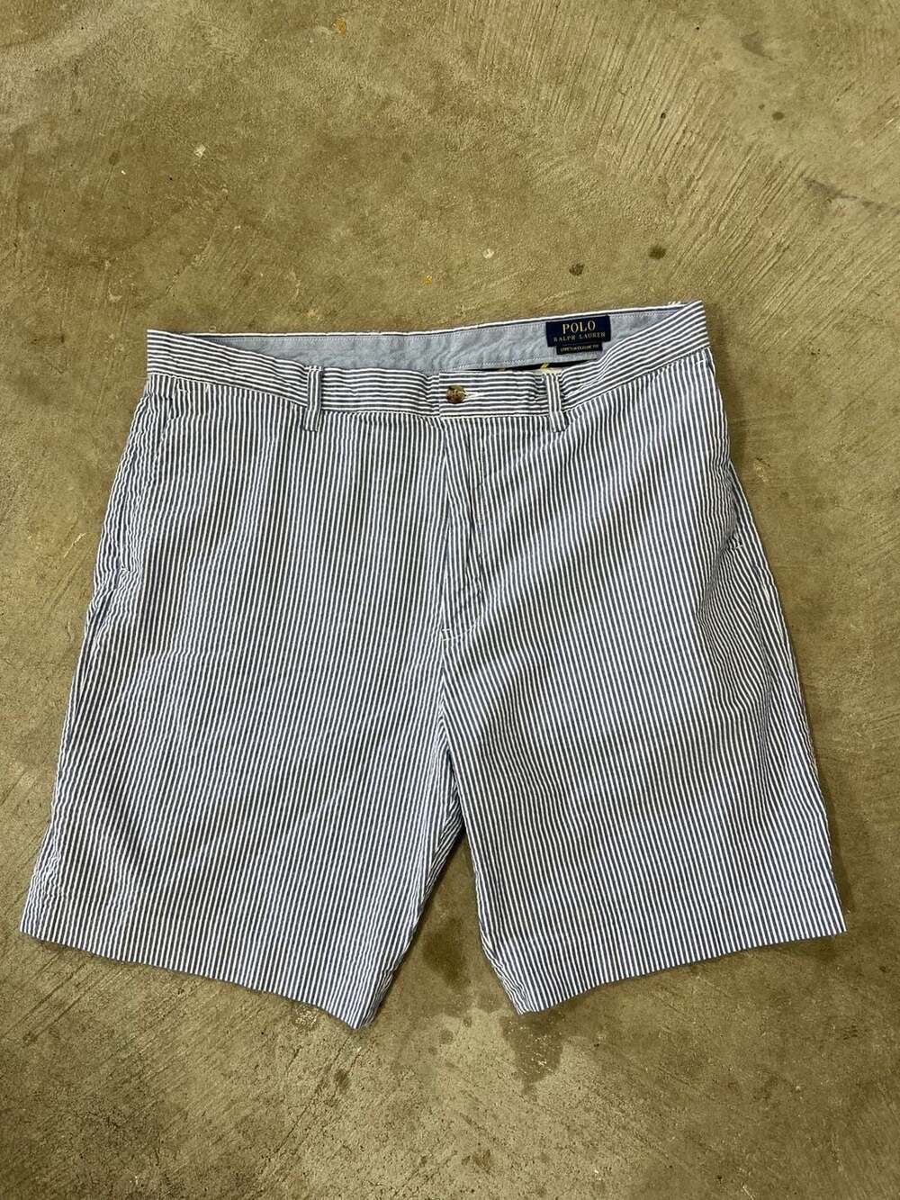 Polo Ralph Lauren Stretch Classic Blue & White Striped Seersucker Shorts Size 36